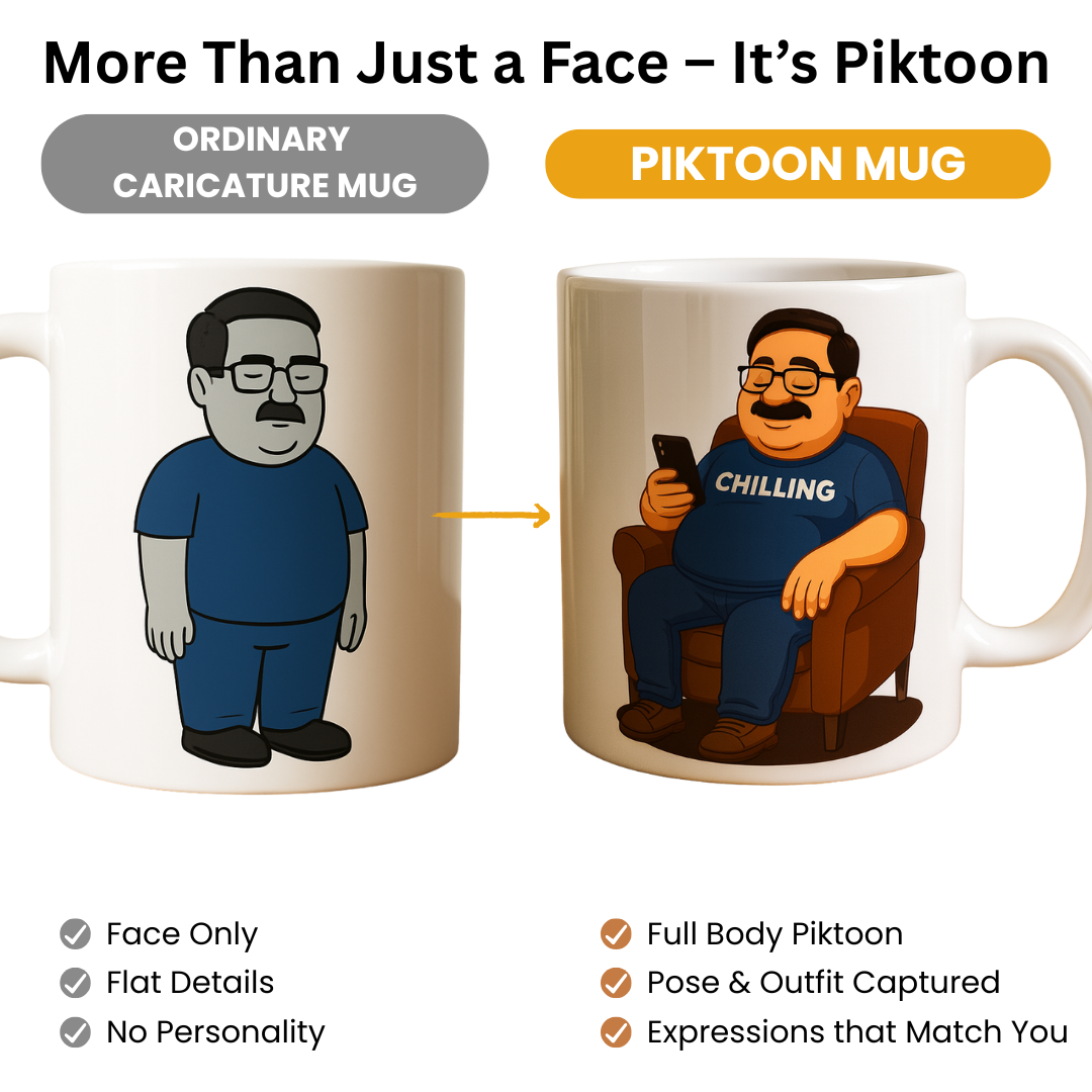 Piktoon Custom Caricature Mug – Sip with Your Story