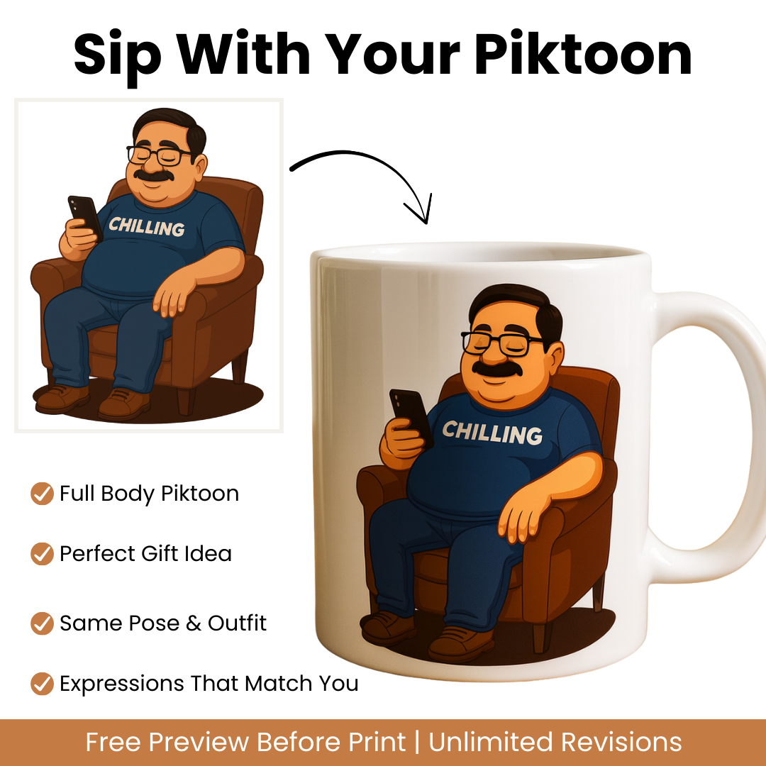 Piktoon Custom Caricature Mug – Sip with Your Story