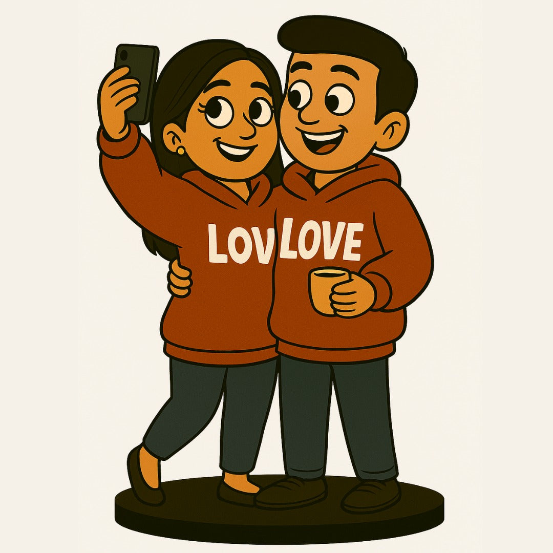 Piktoon Couple Caricature with Matching Outfits – We Belong Together