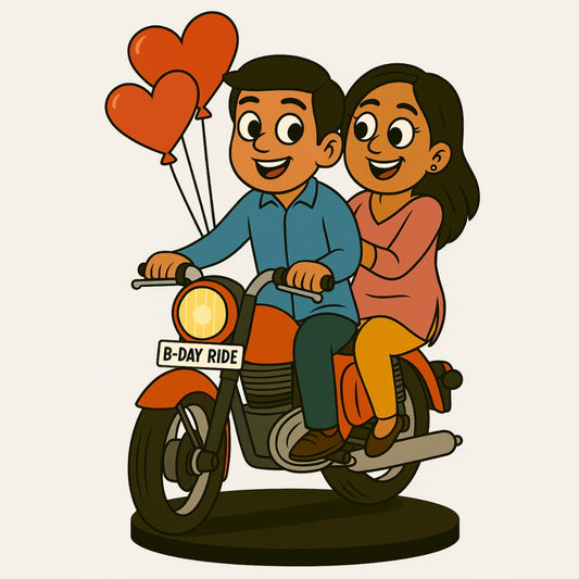 Piktoon Caricature of Couple on Bike – Ride Together, Love Forever
