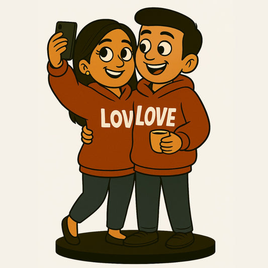 Piktoon Couple Caricature with Matching Outfits – We Belong Together