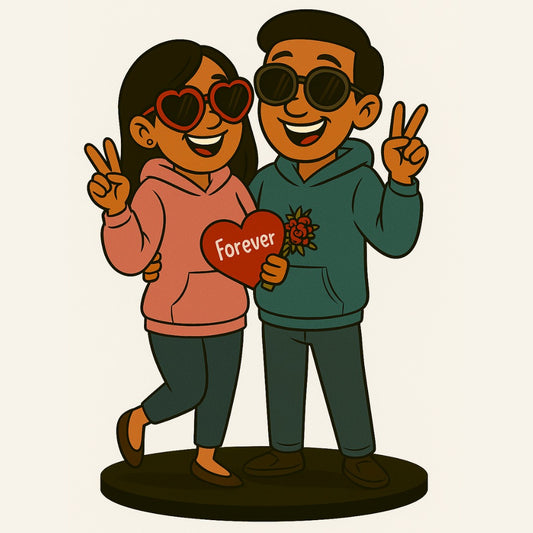 Piktoon Matching Pajama Caricature Gift for Girlfriend – Cute Level: MAX!