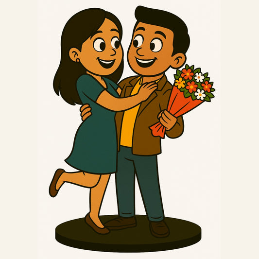 Piktoon Surprise Flowers Caricature Gift for Girlfriend – Love Delivered With a Smile