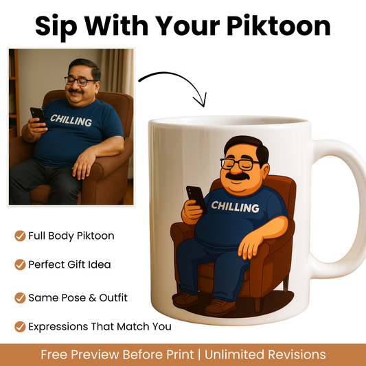 Piktoon Custom Caricature Mug – Sip with Your Story